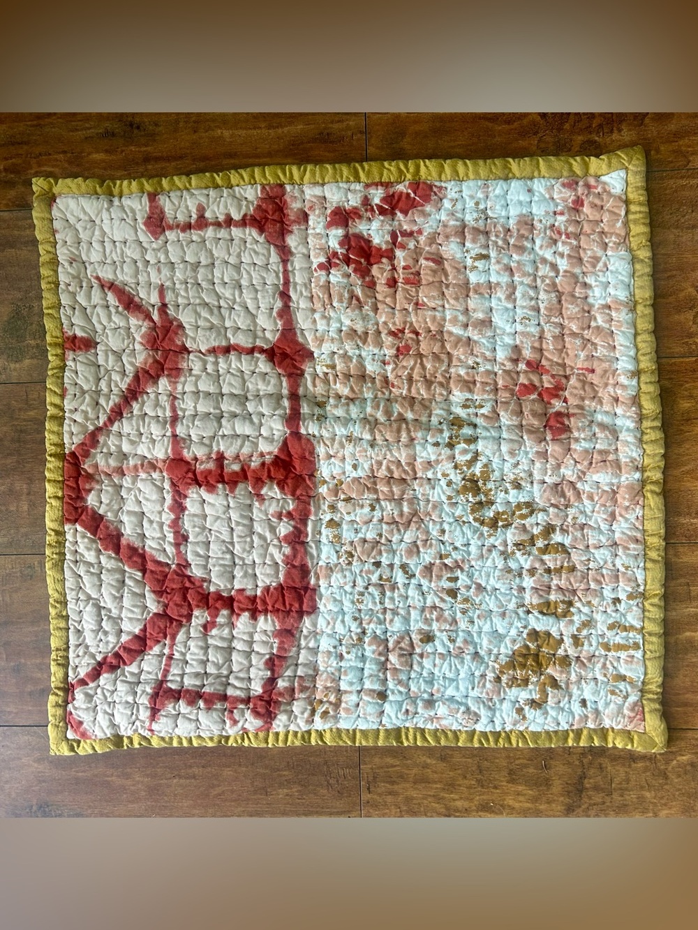 Anthropologie Silk Blend Quilted Euro Sham 26x26 Terracotta Pink Gold - Picture 5 of 6